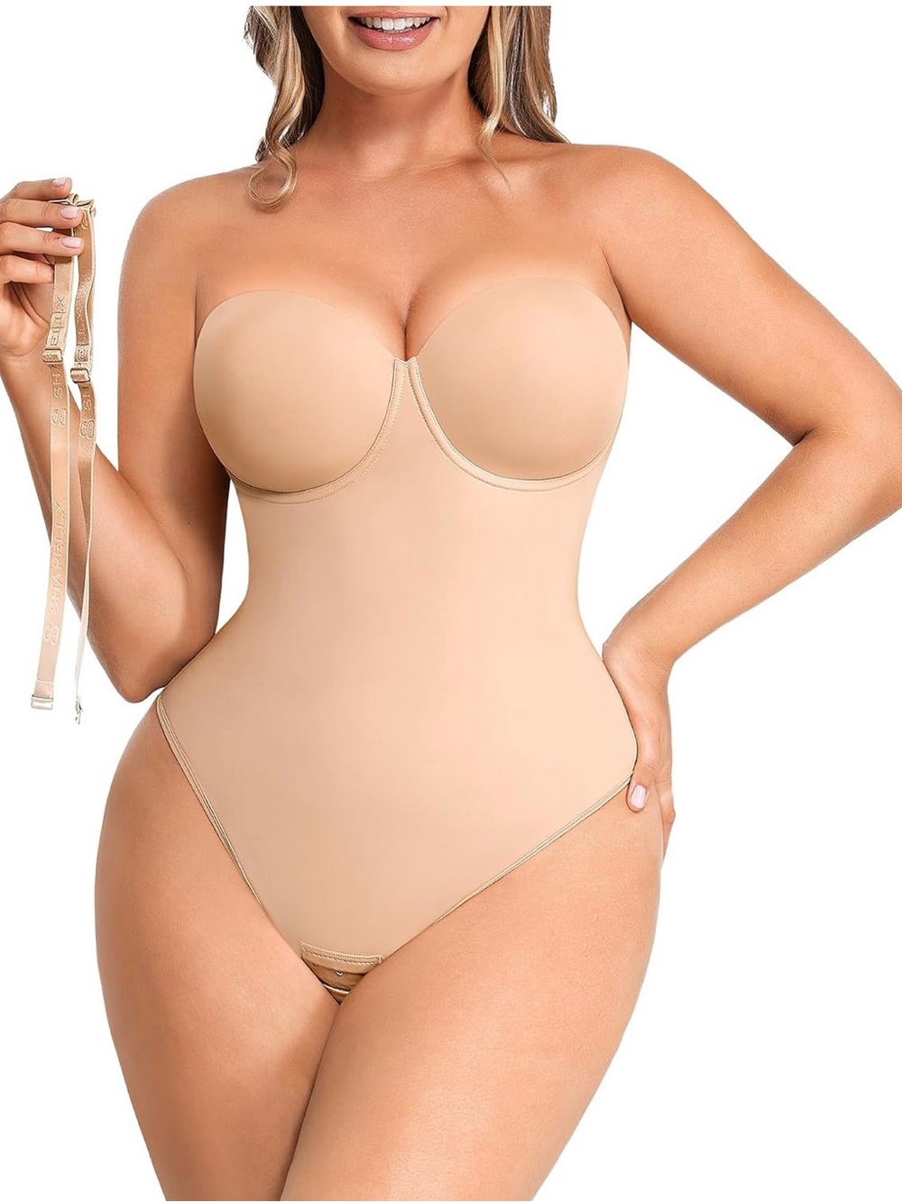 SHAPELLX Shapewear Bodysuit for Women Tummy Control Strapless Body Suit Faja Bod